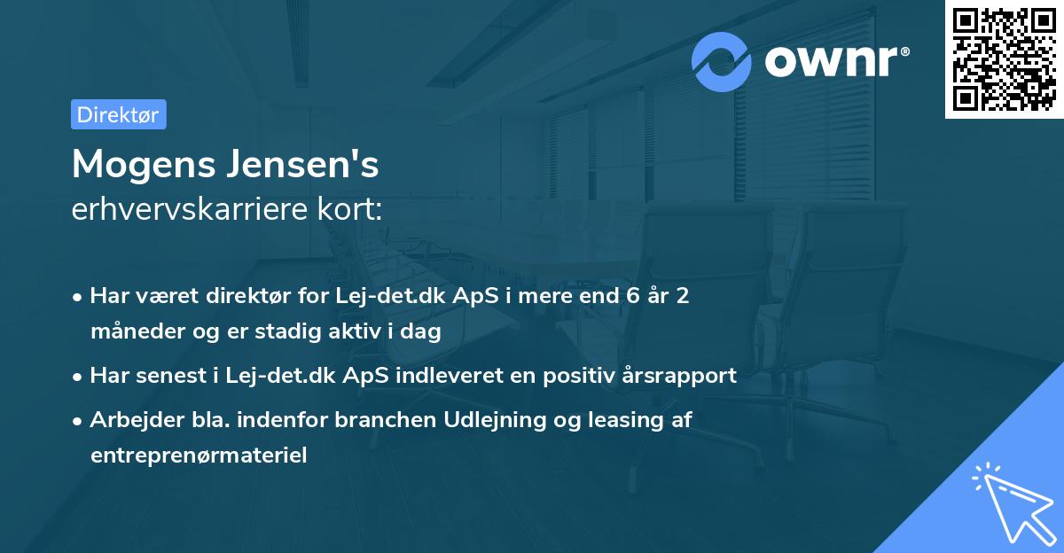 Mogens Jensen's erhvervskarriere kort