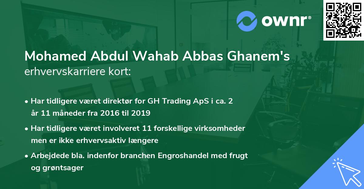 Mohamed Abdul Wahab Abbas Ghanem's erhvervskarriere kort
