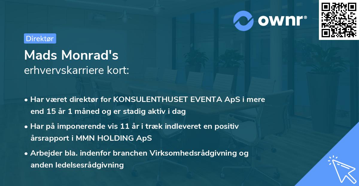Mads Monrad's erhvervskarriere kort