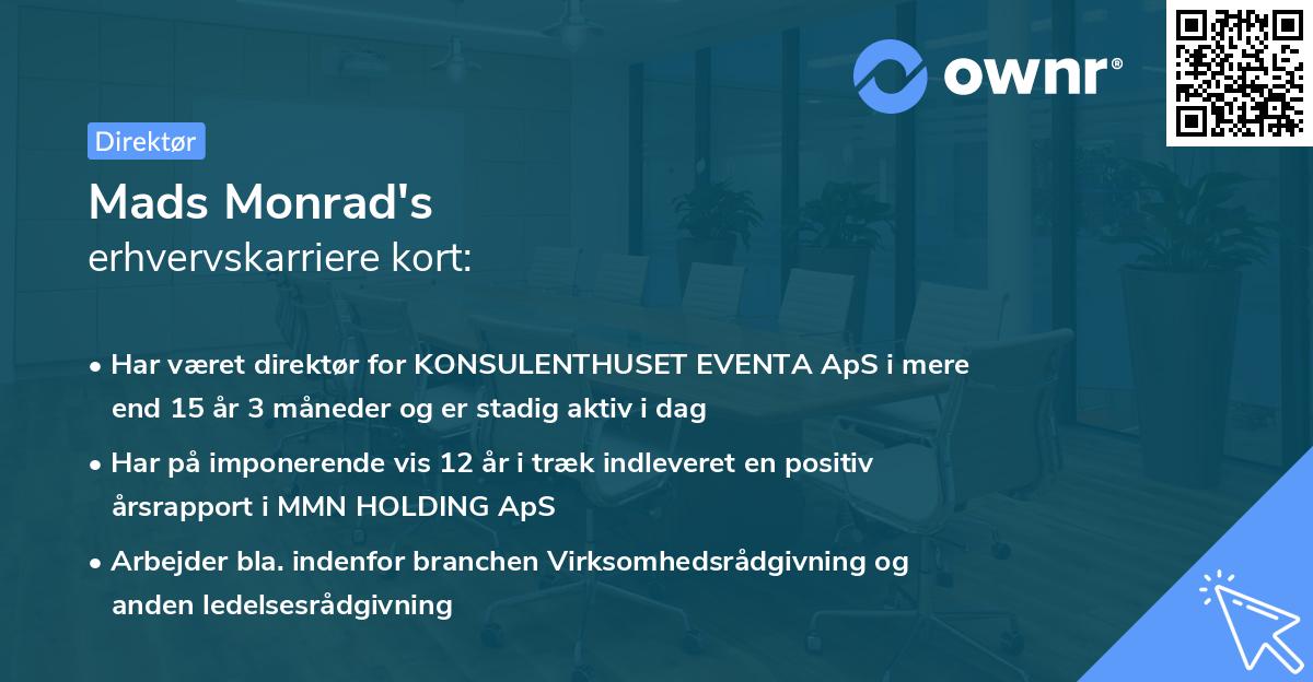 Mads Monrad's erhvervskarriere kort
