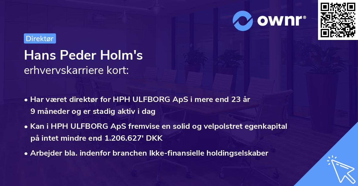 Hans Peder Holm's erhvervskarriere kort