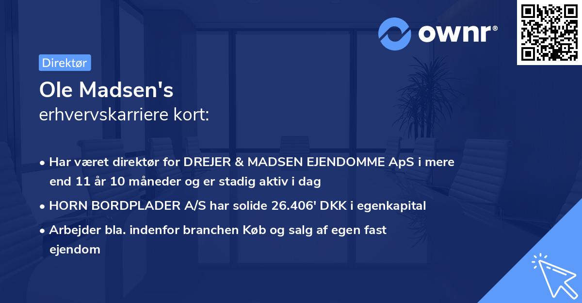 Ole Madsen's erhvervskarriere kort