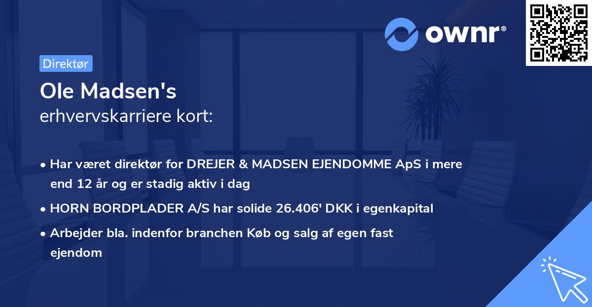 Ole Madsen's erhvervskarriere kort