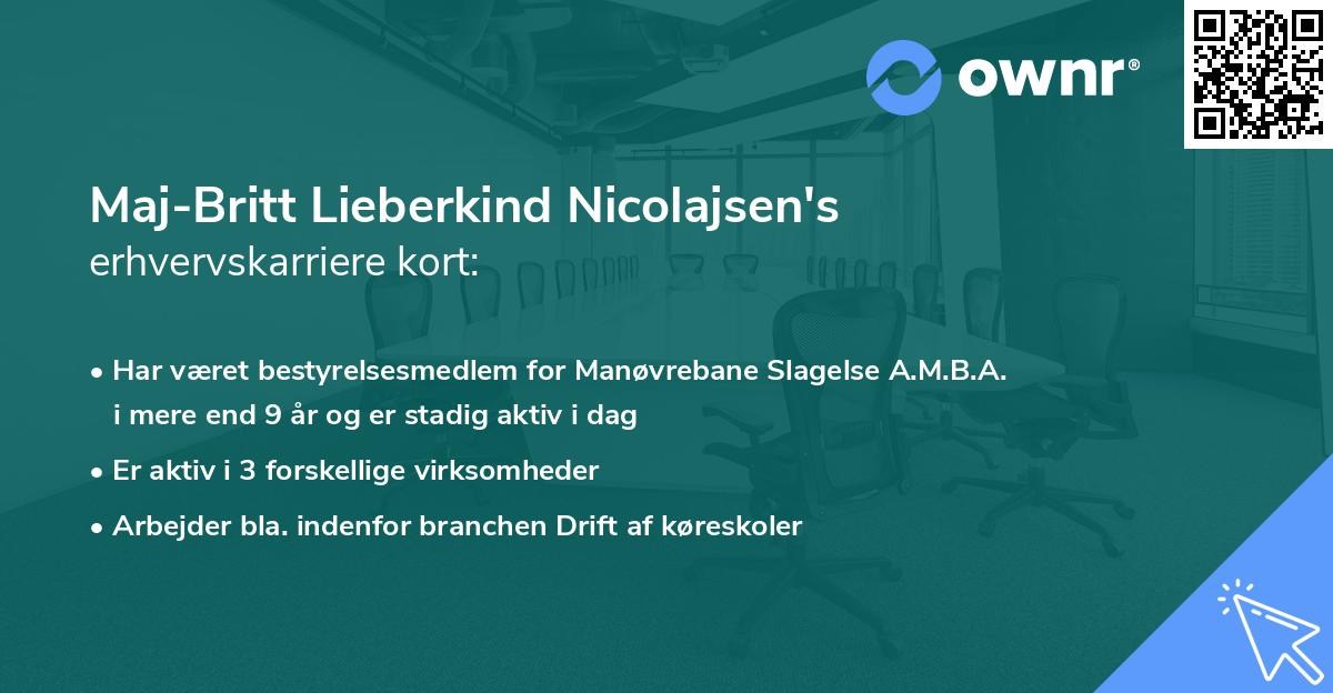 Maj-Britt Lieberkind Nicolajsen's erhvervskarriere kort