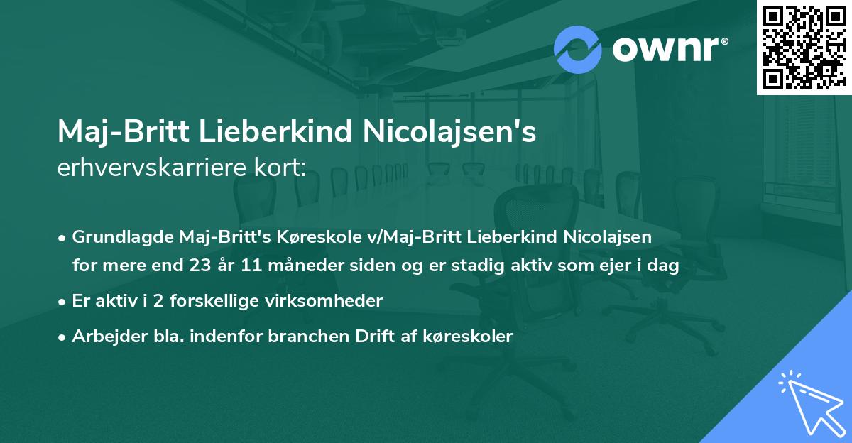 Maj-Britt Lieberkind Nicolajsen's erhvervskarriere kort