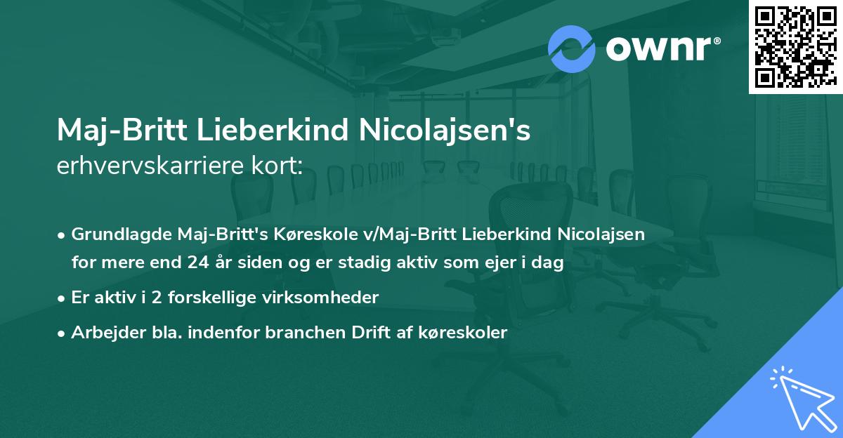 Maj-Britt Lieberkind Nicolajsen's erhvervskarriere kort