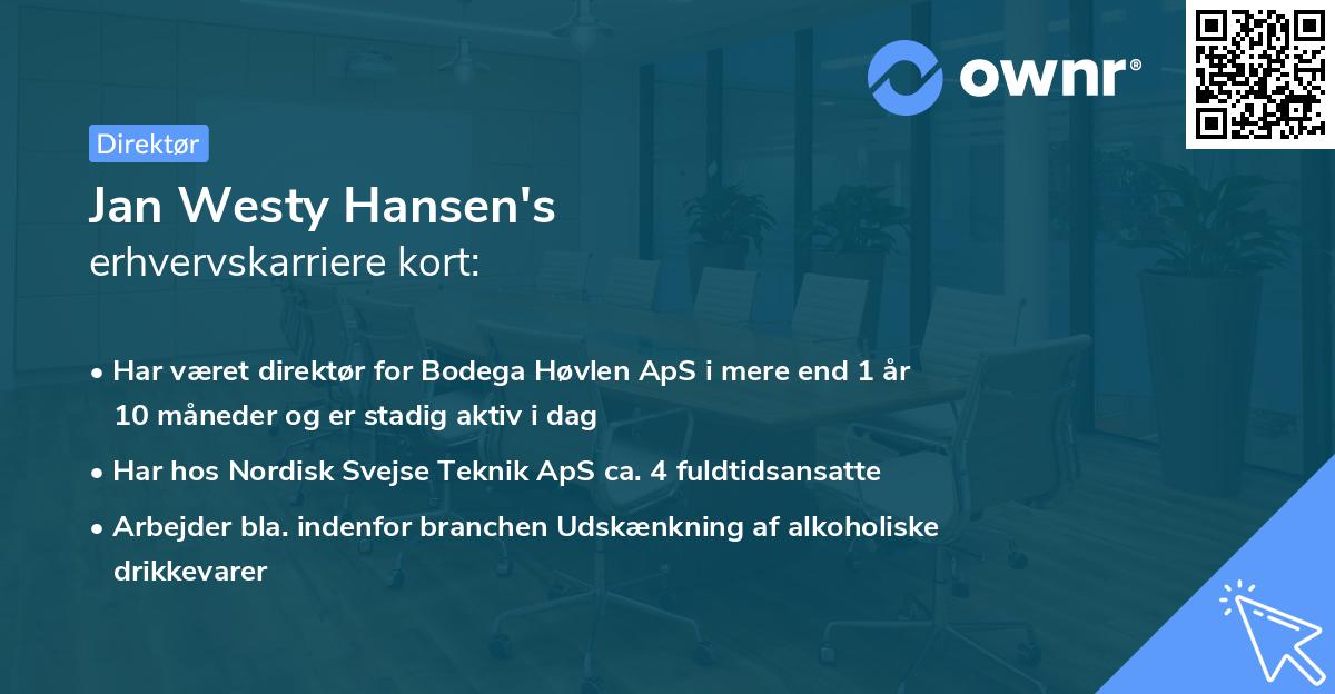 Jan Westy Hansen's erhvervskarriere kort