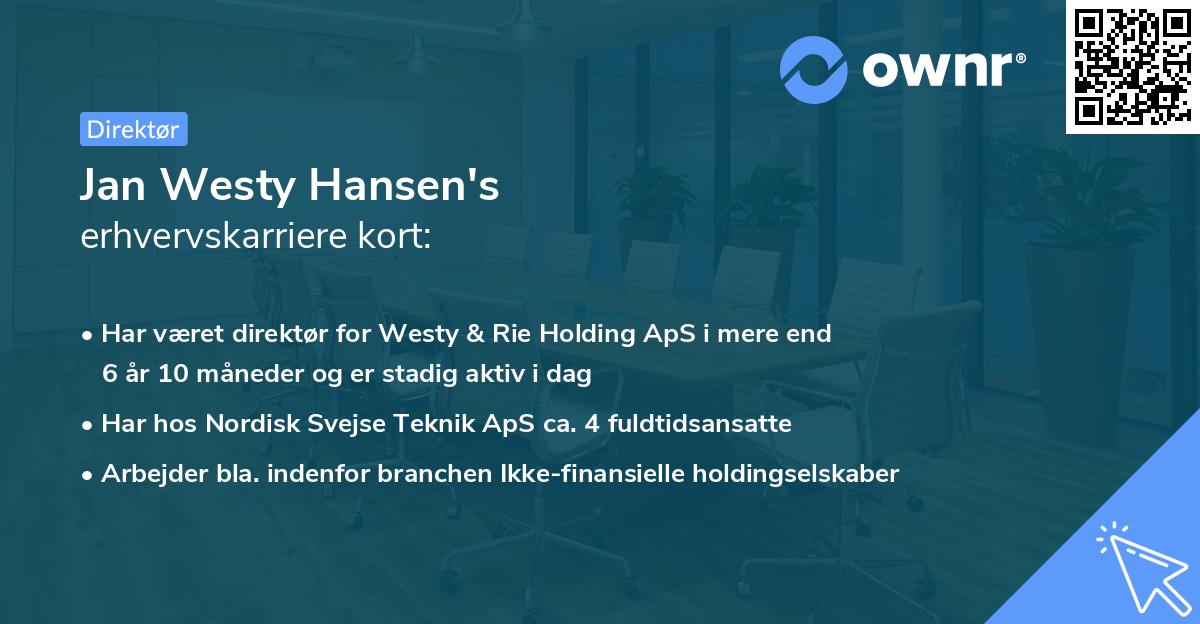 Jan Westy Hansen's erhvervskarriere kort