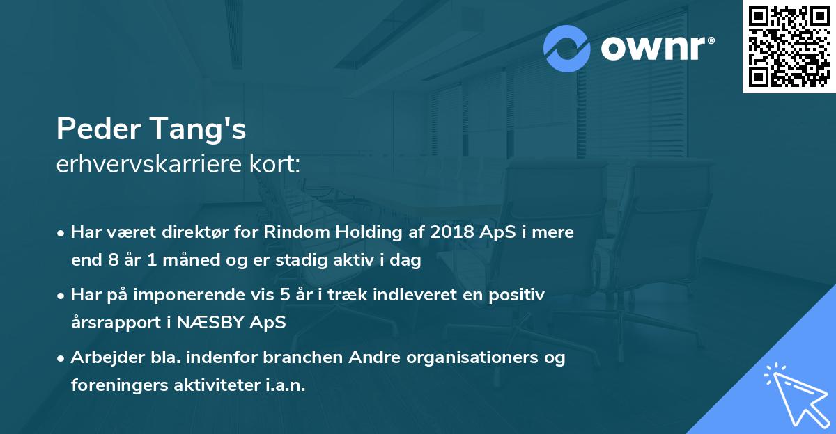 Peder Tang's erhvervskarriere kort