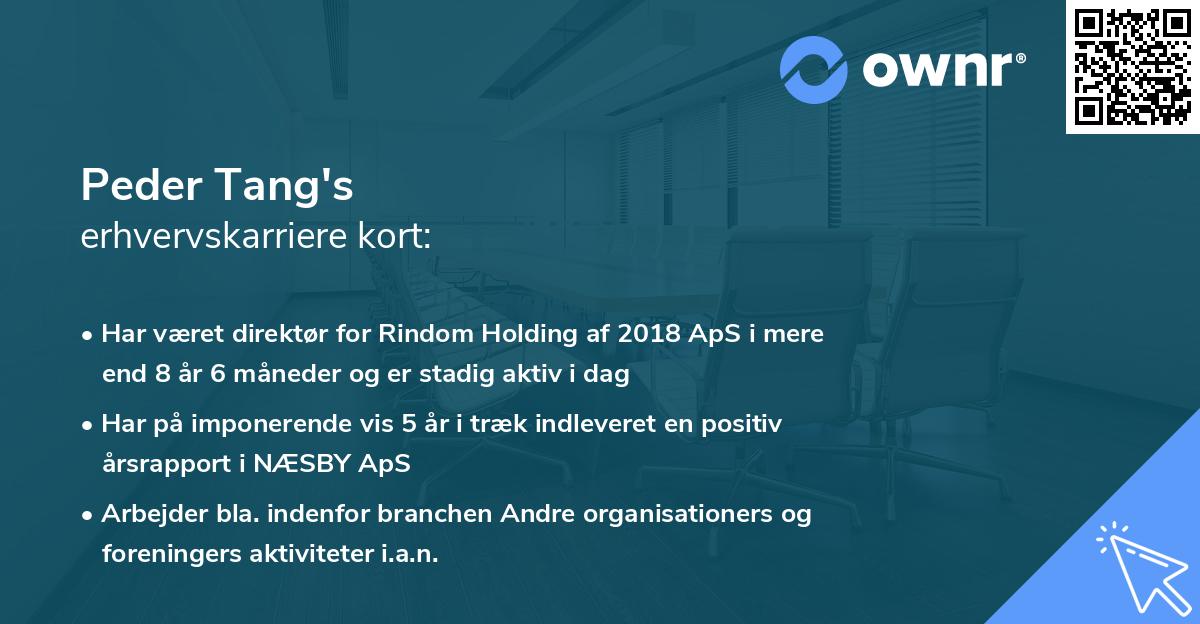 Peder Tang's erhvervskarriere kort