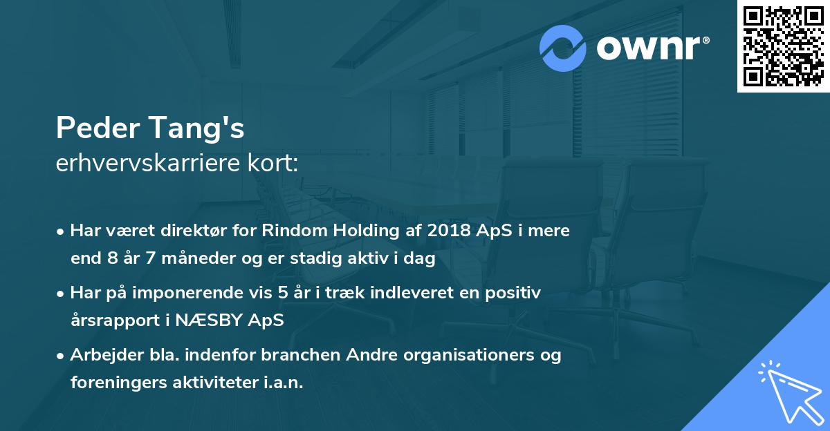 Peder Tang's erhvervskarriere kort