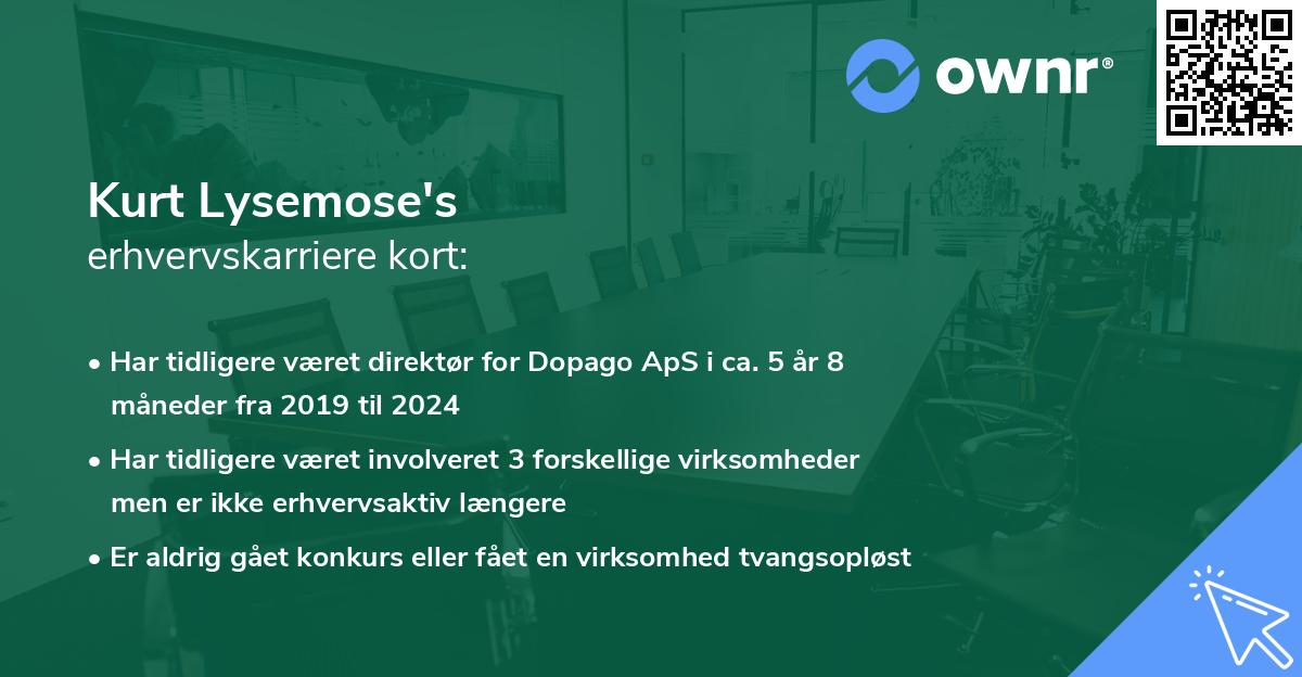 Kurt Lysemose's erhvervskarriere kort