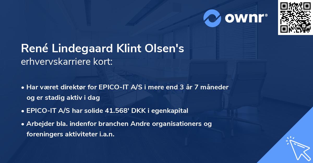 René Lindegaard Klint Olsen's erhvervskarriere kort