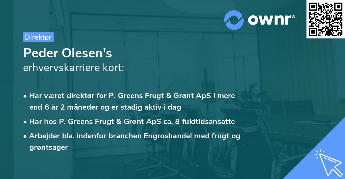 Peder Olesen's erhvervskarriere kort