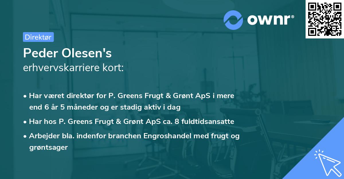 Peder Olesen's erhvervskarriere kort