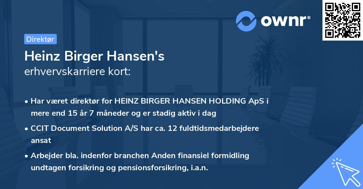 Heinz Birger Hansen's erhvervskarriere kort