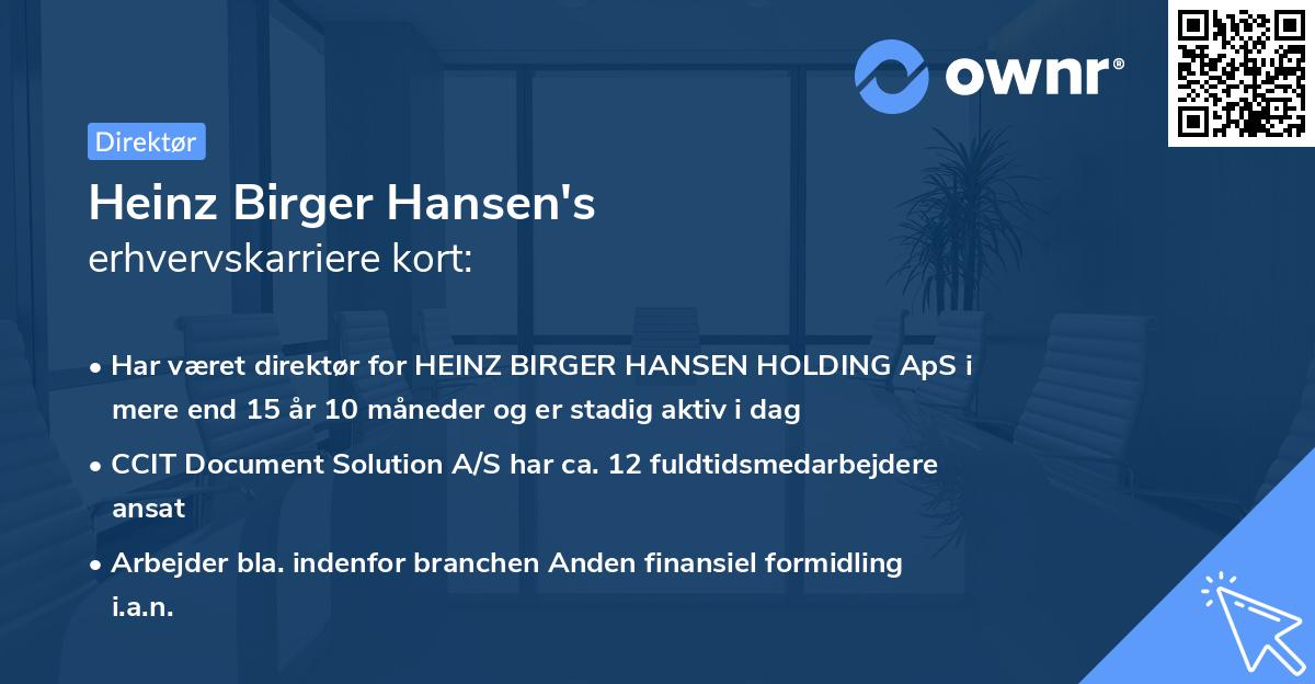 Heinz Birger Hansen's erhvervskarriere kort