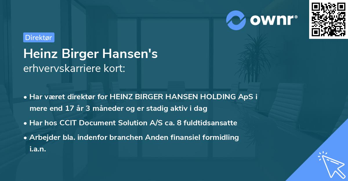 Heinz Birger Hansen's erhvervskarriere kort