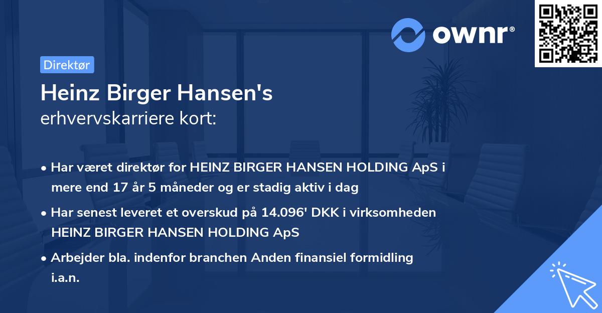 Heinz Birger Hansen's erhvervskarriere kort