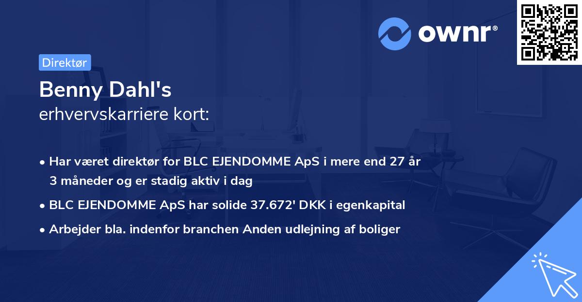 Benny Dahl's erhvervskarriere kort
