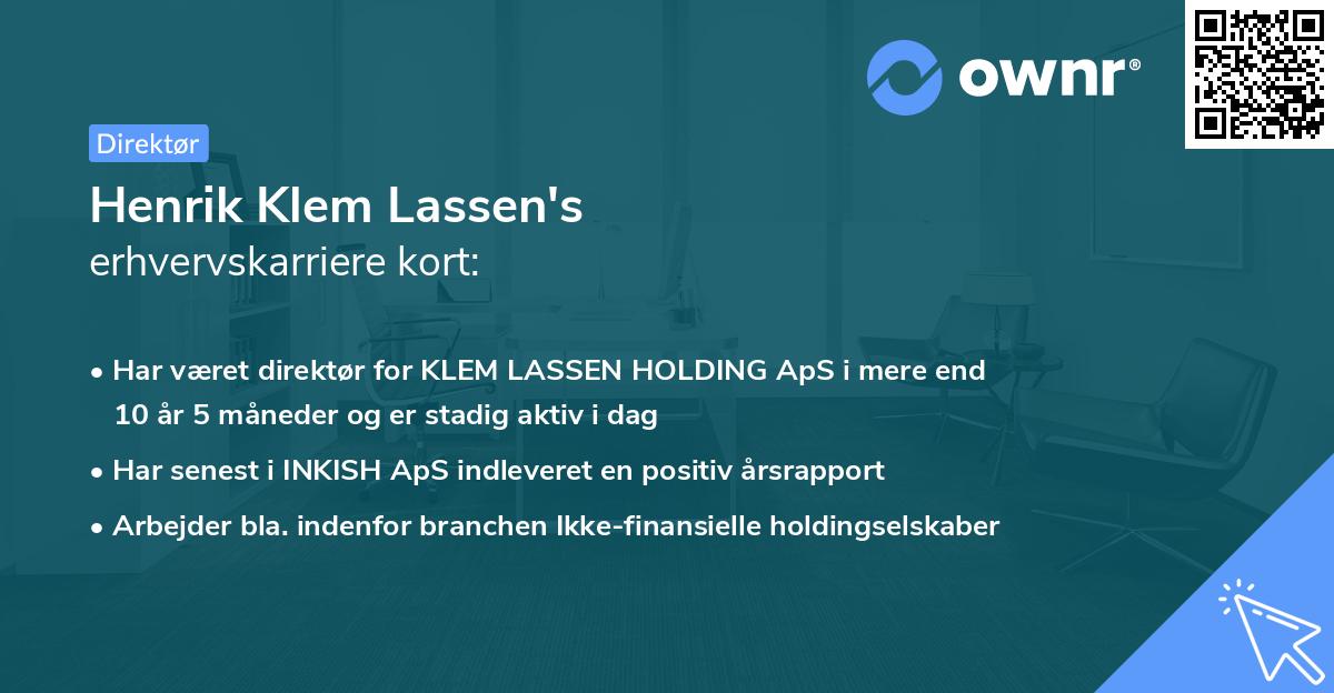 Henrik Klem Lassen's erhvervskarriere kort