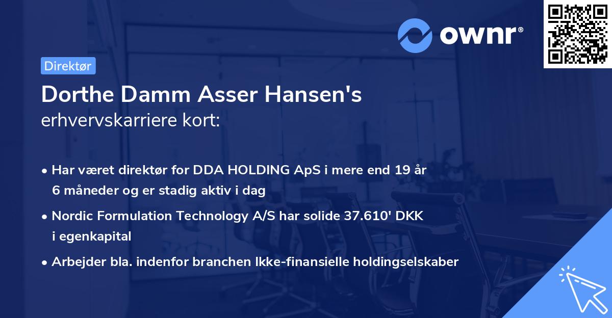 Dorthe Damm Asser Hansen's erhvervskarriere kort