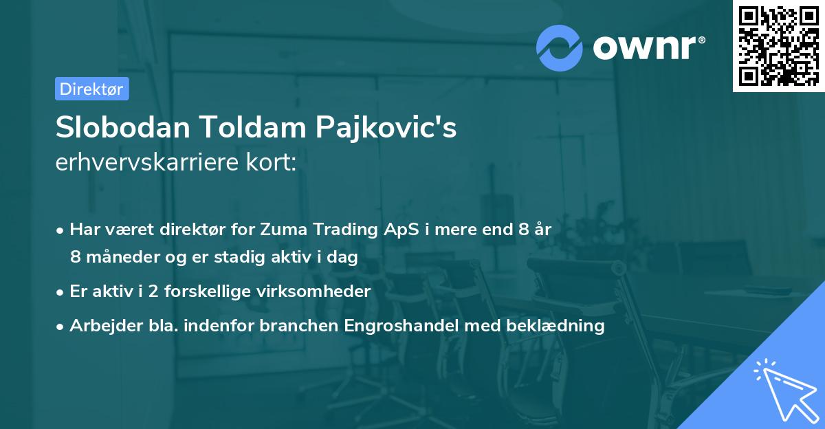 Slobodan Toldam Pajkovic's erhvervskarriere kort