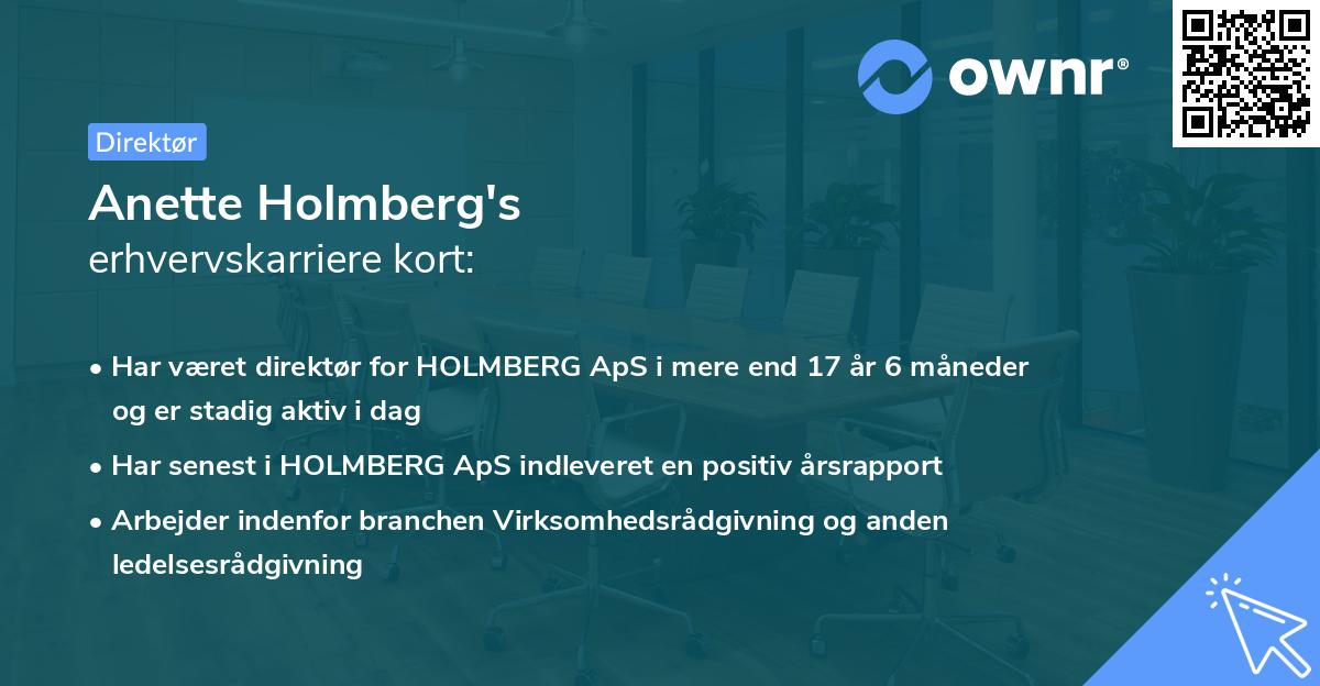 Anette Holmberg's erhvervskarriere kort