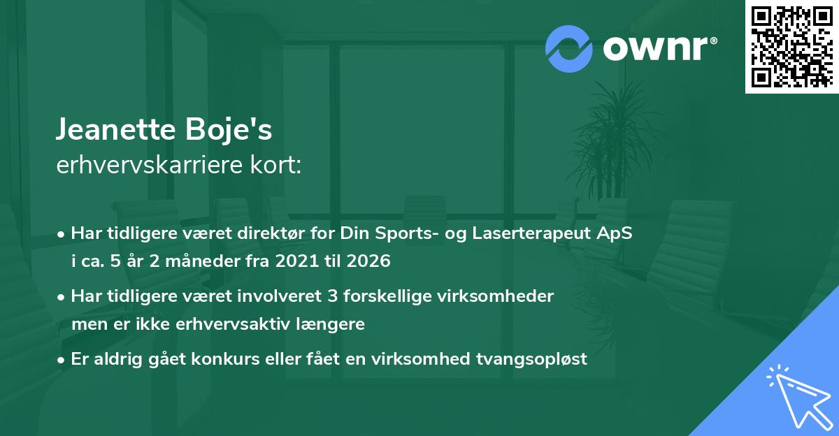 Jeanette Boje's erhvervskarriere kort