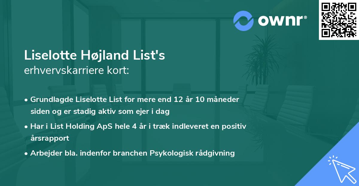 Liselotte Højland List's erhvervskarriere kort