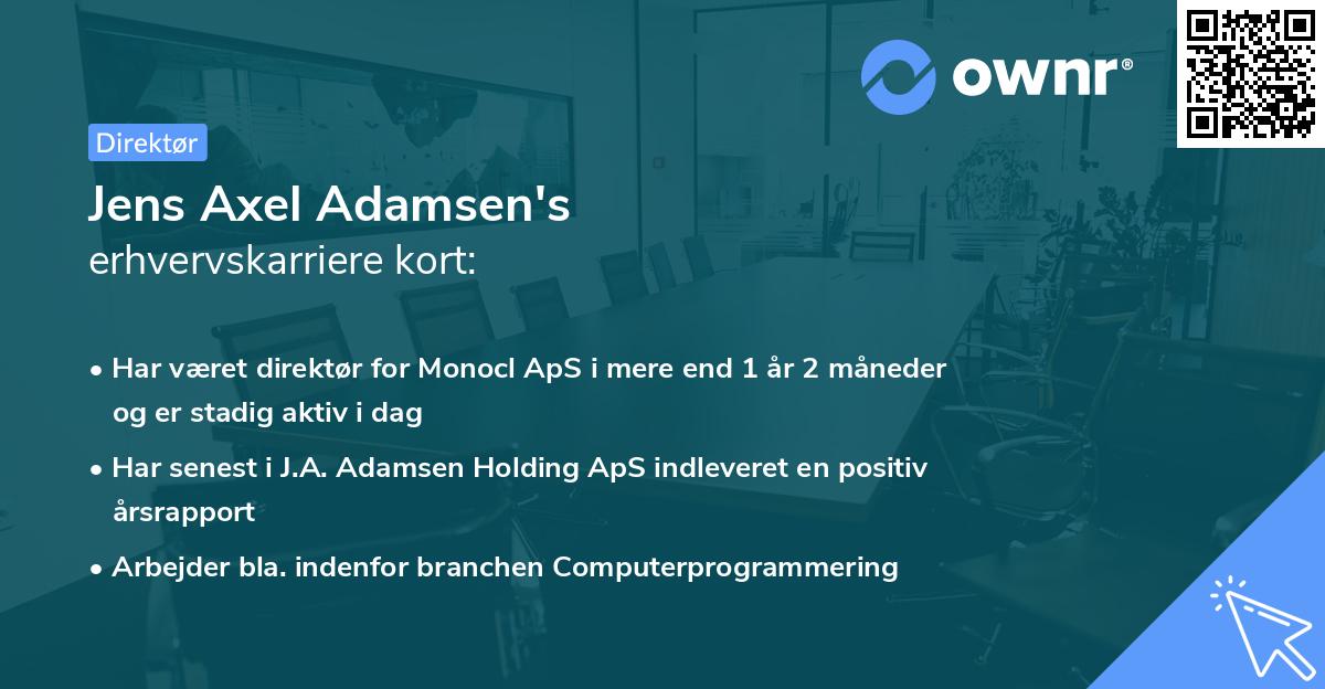 Jens Axel Adamsen's erhvervskarriere kort