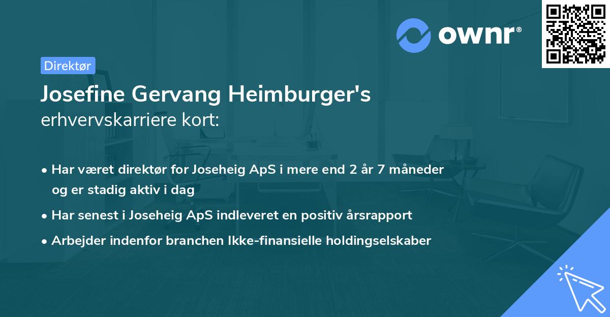 Josefine Gervang Heimburger's erhvervskarriere kort