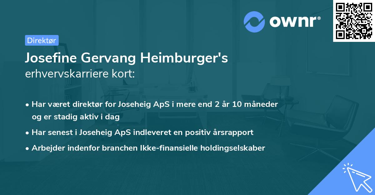 Josefine Gervang Heimburger's erhvervskarriere kort