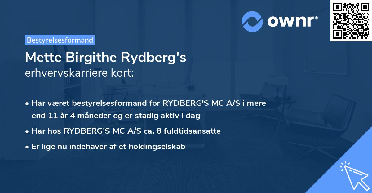 Mette Birgithe Rydberg's erhvervskarriere kort