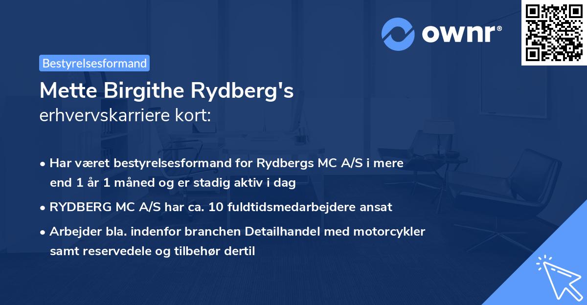 Mette Birgithe Rydberg's erhvervskarriere kort