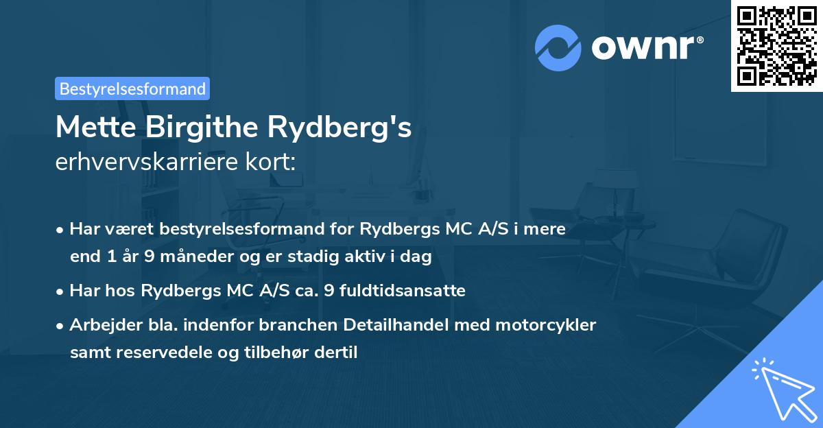 Mette Birgithe Rydberg's erhvervskarriere kort