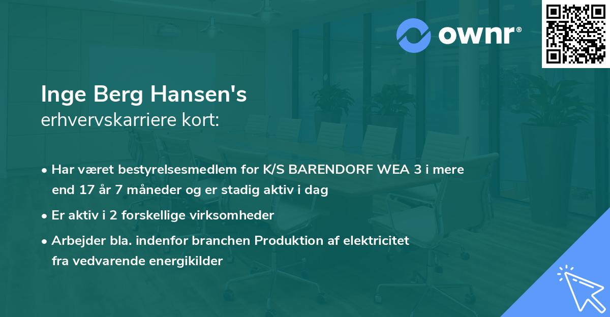 Inge Berg Hansen's erhvervskarriere kort