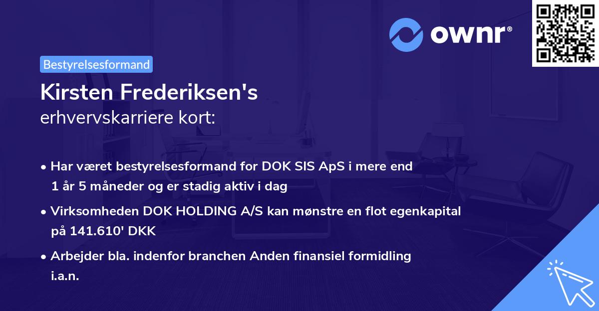 Kirsten Frederiksen's erhvervskarriere kort