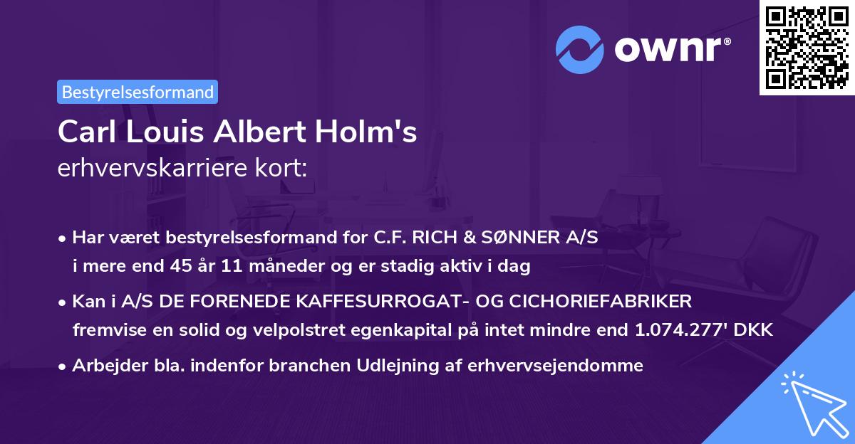 Carl Louis Albert Holm's erhvervskarriere kort
