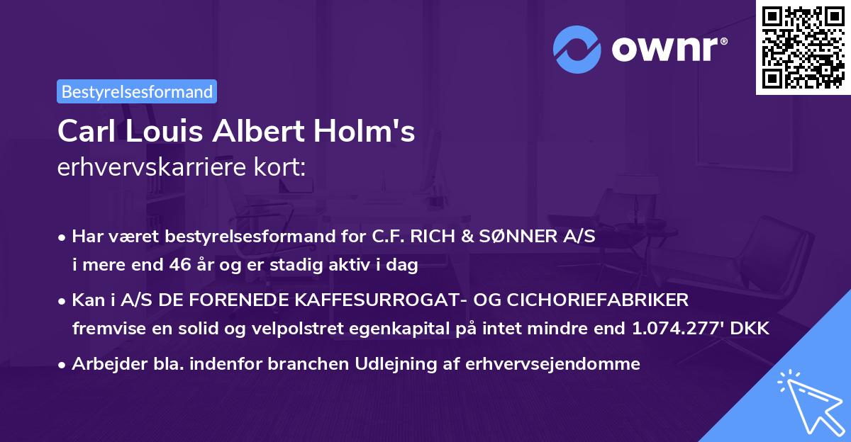 Carl Louis Albert Holm's erhvervskarriere kort