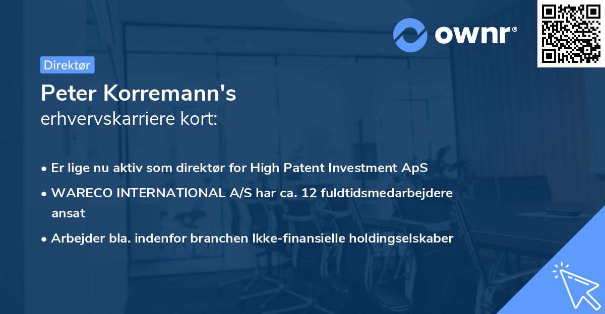 Peter Korremann's erhvervskarriere kort