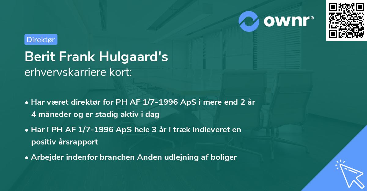 Berit Frank Hulgaard's erhvervskarriere kort