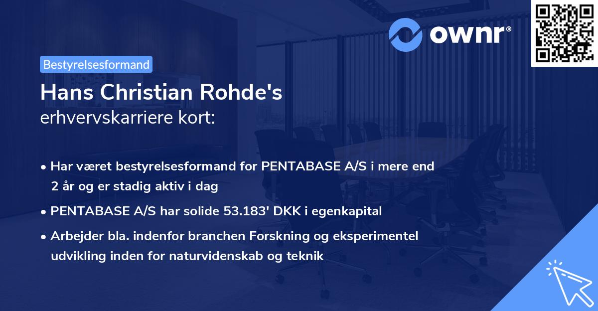 Hans Christian Rohde's erhvervskarriere kort