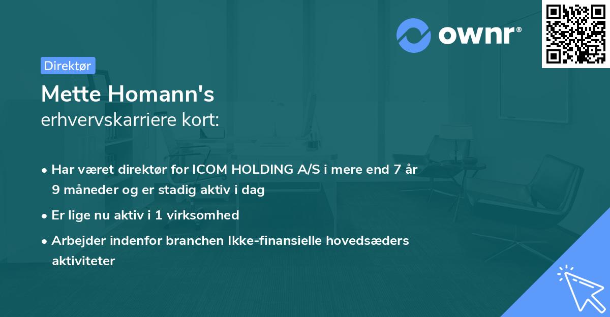 Mette Homann's erhvervskarriere kort
