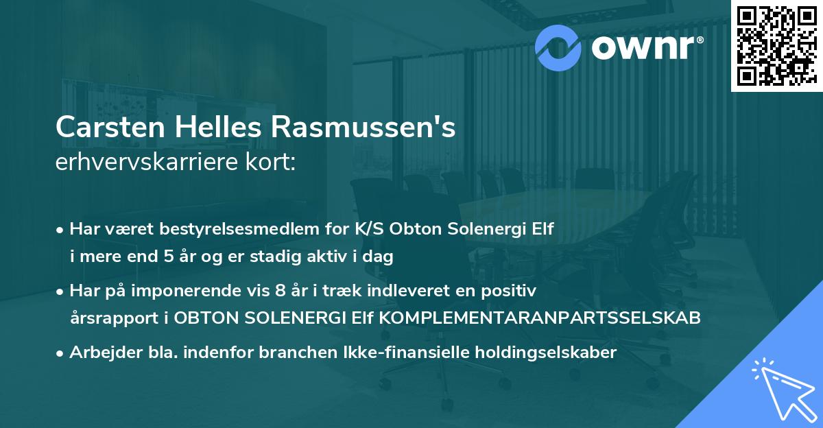 Carsten Helles Rasmussen's erhvervskarriere kort