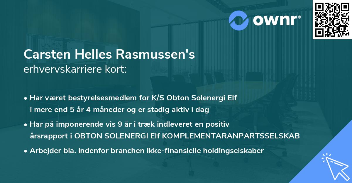 Carsten Helles Rasmussen's erhvervskarriere kort