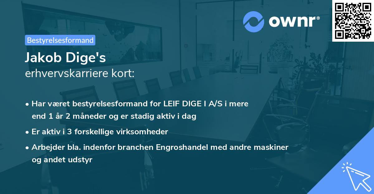 Jakob Dige's erhvervskarriere kort