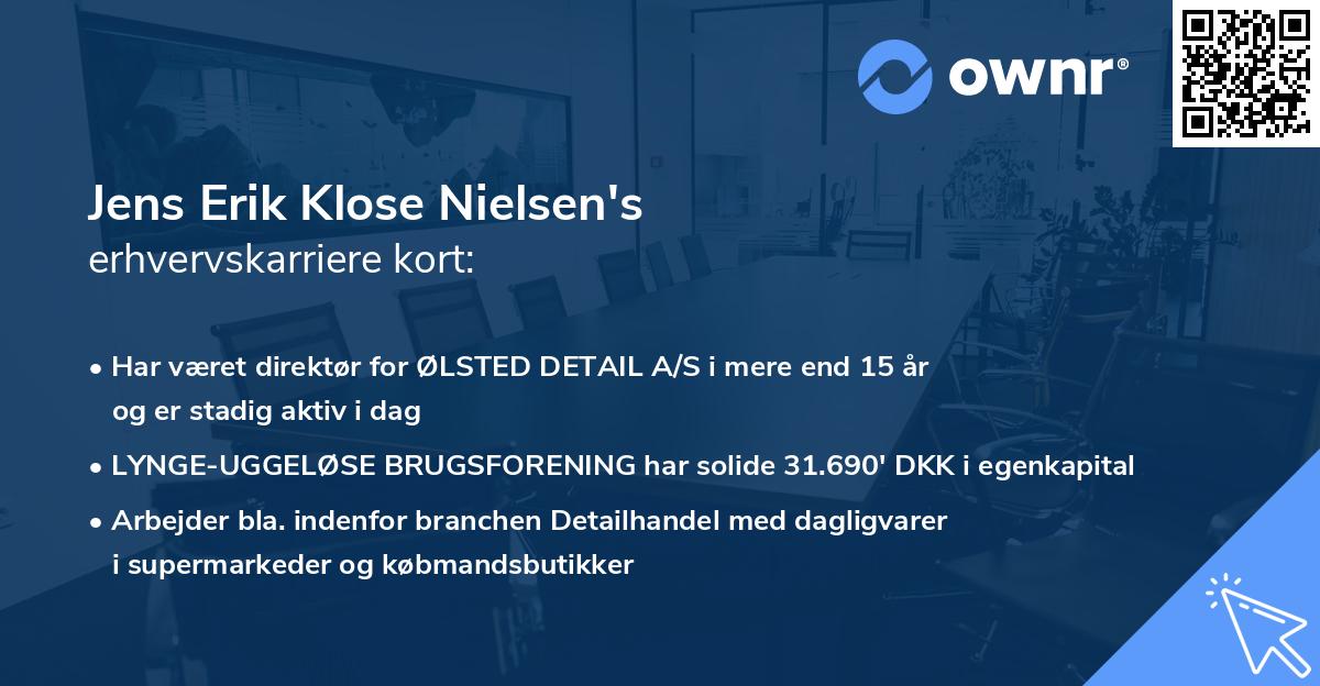 Jens Erik Klose Nielsen's erhvervskarriere kort