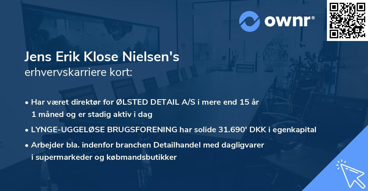 Jens Erik Klose Nielsen's erhvervskarriere kort