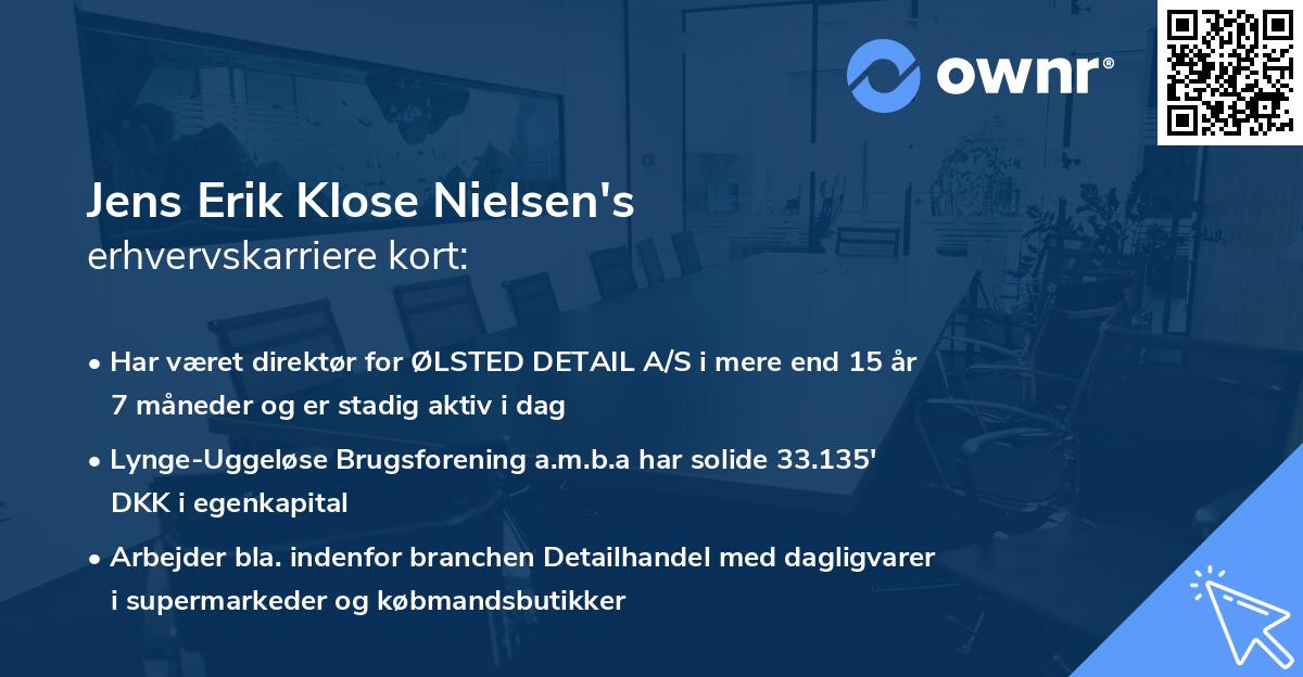 Jens Erik Klose Nielsen's erhvervskarriere kort